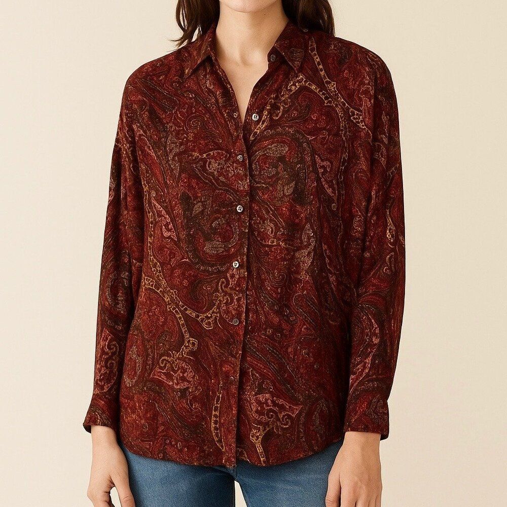 Lauren Ralph Lauren Purple Print Long Sleeve Cotton Tunic Top XS